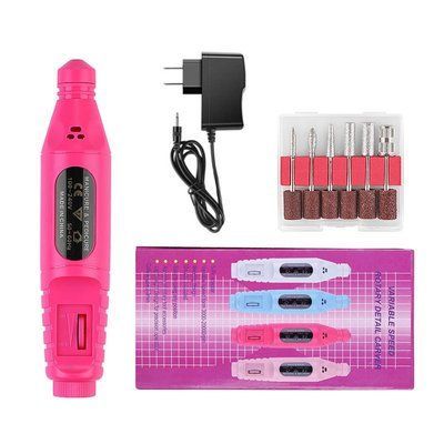 Машинка для манікюру з фрезами, 220V, 6 насадок, реверсна, рожева 22GJ192 фото